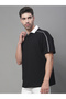 Men Black Oversized Polo T-Shirt with Contrast Trim - 3