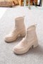 Women's Beige Winter Stretch Platform Sole Casual 5 cm Heeled Boots 2628 - 3