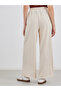 Women Cream Corduroy Wide Leg Trousers - 4