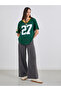 Women Dark Green Graphic Print V Neck Oversized T-Shirt - 2