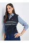 Women Blue 2in1 Style Knit Vest Insert Shirt