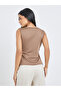 Women Brown Gathered Waist Sleeveless Top - 4