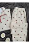 Red Cherry Patterned Ecru Waffle Premium Pajama Set - 7