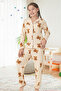 Mother-Daughter Matching Outfit (Sold Separately) Teddy Bear Pattern Shirt Collar Pajama Set - 2