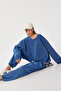 Embossed Slogan Knitted Top and Bottom Set Lrg0042 Indigo Blue - 3