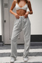 Gray Premium Quality Loose Leg Women's Trousers with Adjustable Waistband and Striped Pockets - 9