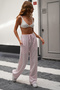 Pink Premium Quality Adjustable Waist Striped Wide Leg Women's Trousers with Pockets