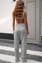 Women's Gray Premium Quality Adjustable Waist Striped Loose Leg Sweatpants with Pockets - 5