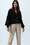 Black V-Neck Hair Braid Patterned Balloon Sleeve Knitwear Cardigan Alc-X14438 - 3
