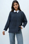 Women's Smoke Gray Boat Neck Bat Sleeve Boucle Sweater Alc-X14441 - 4