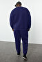 Büyük Beden Açık Lacivert Oversize/Geniş Kesim Baskılı Sweatshirt-Eşofman Altı Takım TMNAW25TS00001 - 4