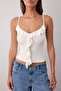 Ekru Askılı Fırfırlı Fitted/Vücuda Oturan Örme Bluz TWOSS25BZ00601 - 3