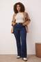 İndigo Yüksek Bel Esnek Kumaş İspanyol Paça Flare Fit Büyük Beden Jeans TBBAW23JE00001 - 4