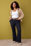 Koyu Mavi Yüksek Bel İspanyol Paça Denim Büyük Beden Flare Jeans TBBAW26CJ00030