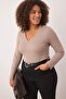 Mink Premium Soft Fabric V-Neck Fitted/Fitted Stretchy Knitted Plus Size Blouse Tbbaw26Af00025 - 2