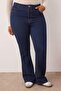 İndigo Yüksek Bel Esnek Kumaş İspanyol Paça Flare Fit Büyük Beden Jeans TBBAW23JE00001 - 6