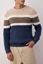 Bej Slim Fit Yünlü Bisiklet Yaka Panelli Renk Bloklu Triko Kazak TMNAW22KZ0343 - 3