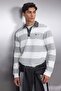 Ekru Regular/Normal Kesim Polo Yaka Çizgili İçi Polarlı Pamuklu Sweatshirt TMNAW24SW00240