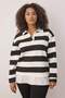 Siyah-Beyaz Çizgili Alttan Gömlek Çıkmalı Örme Büyük Beden Sweatshirt TBBAW25SW00000 - 2
