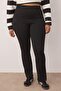 Siyah Skinny Yüksek Bel Paçası Fermuarlı Örme Büyük Beden Pantolon TBBSS23AR00011 - 4
