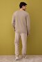 Beige Regular Regular Striped Top Single Jersey Bottom Waffle Fabric Pajama Set Tmnaw26Pt00006 - 4