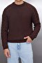 Kahverengi Casual Unisex Regular Fit Bisiklet Yaka Yünlü Saç Örgü Triko Kazak TMNAW22KZ2059 - 3