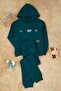 Petrol Pamuklu Kapüşonlu Örme Erkek Çocuk Kalın Şardonsuz Sweatshirt ve Eşofman Takım TKDAW26AU00026 - 2