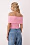 Pembe Dokulu Karmen Yaka Vücuda Oturan Crop Esnek Örme Bluz TWOSS25BZ00602 - 4