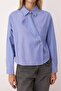 Blue-Multicolored Jacket Collar Oversize Striped Woven Shirt TWOAW26GO00020 - 3