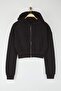 Siyah Regular/Normal Kalıp Kapüşonlu Kalın içi Polarlı Örme Hırka/Sweatshirt TWOAW25SW00068 - 5