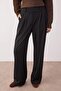 Siyah Düz Wide Leg/Geniş Kesim Lastikli Pileli Esnek Örme Pantolon TWOAW26PL00058 - 3