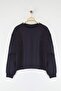 Lacivert Kuşgözü Aksesuar Detaylı Bisiklet Yaka Oversize/Geniş Kesim Örme Sweatshirt TWOAW26SW00038 - 5