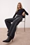 Siyah More Sustainable Yüksek Bel Aksesuar Detaylı Wide Leg Jeans TWOAW26JE00104
