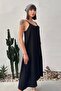 Aerobin Fabric Long Black Dress with Adjustable Straps - 3
