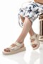 Women's Beige Double Buckle Wedge Heeled Sandals- - Madamemuko - 2