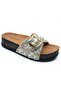 Feles Single Buckle Cork Sole Stone Detailed Women's Slippers Silver