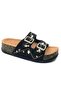 Feles Double Buckle Cork Sole Stone Detailed Women's Slippers Black - 7