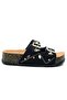 Feles Double Buckle Cork Sole Stone Detailed Women's Slippers Black - 6
