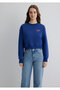 Logo Printed Navy Blue Crop Sweatshirt 1611601-70722 - 3
