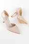 Women's Beige Patent Leather Stiletto Gold Plated Heels Stylish and Comfortable Stiletto 9 cm - 4
