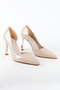 Women's Beige Patent Leather Stiletto Gold Plated Heels Stylish and Comfortable Stiletto 9 cm - 7