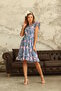 Pink Blue Rose Butterfly Sleeve Dress - Drawstring Waist - 6