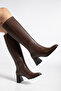 Ri̇ssoli̇ Thick Heeled Brown Skin Women's Boots - 2
