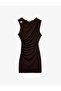 Draped Degaje Collar Sleeveless Slim Fit Mini Evening Dress with Metal Accessories - 3