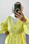 Double Set with Gathered Balloon Sleeves, Belt Detail Blouse and Wide Leg Trousers 8882 - Yellow - 2