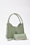 Mint Green Shk79 Leather Hand and Shoulder Bag with Button Detail and Snap Fastener Makeup Bag E:30 L:22 W:10 - 2