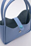 Blue Shk79 Leather Hand and Shoulder Bag with Button Detail and Snap Fastener Makeup Bag E:30 L:22 W:10 - 6