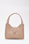 Mink Shk79 Leather Hand and Shoulder Bag with Button Detail and Snap Fastener Makeup Bag E:30 L:22 W:10