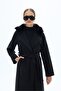 Women's Fur-Trimmed Black Cashmere Coat / Collection - 3