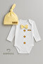 Little Boss Baby Boy Long Sleeve Snap Body and Beanie Set Button Printed with Bow Tie 100% Cotton - 5